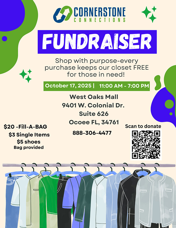Upcoming Fundraiser Event happening October 17, 2025 from 11AM to 7PM at West Oaks Mall, 9401 W. Colonial Dr. Suite 626, Ocoee, FL 34761