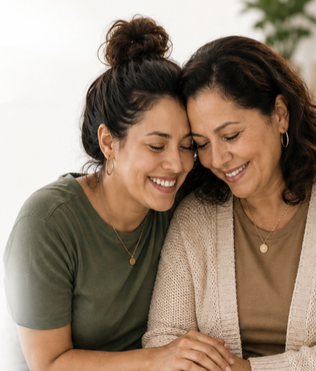 Mom and daughter hugging.