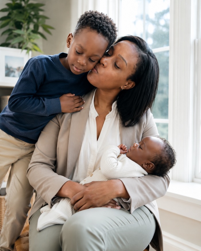 Parent with her kids.